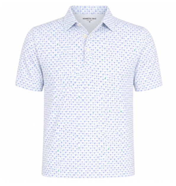 Men's Small White Dirty Martini Patterned Golf Shirt