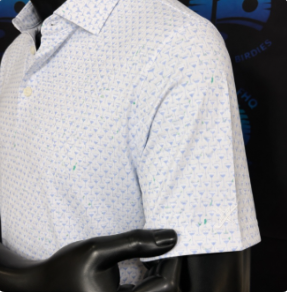 Men's Small White Dirty Martini Patterned Golf Shirt