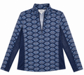 Women's Extra Small Sigrid Olsen Navy White Coastal Print Quarter Zip Pullover