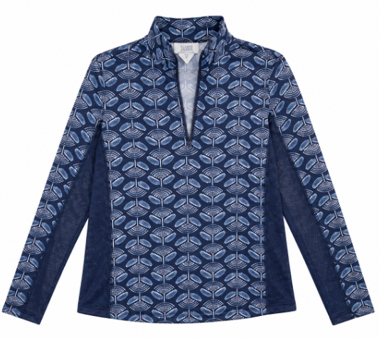 Women's Extra Small Sigrid Olsen Navy White Coastal Print Quarter Zip Pullover
