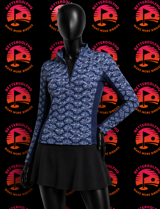 Women's Extra Small Sigrid Olsen Navy White Coastal Print Quarter Zip Pullover