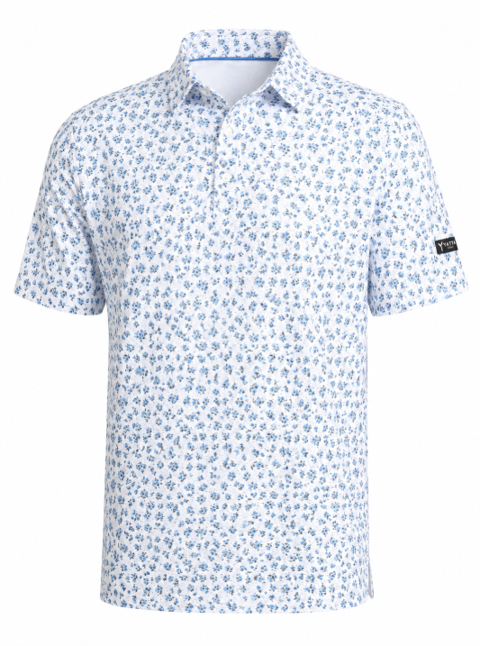 Men's Small White Flower Patterned Yatta Golf Polo
