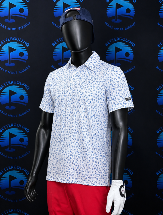 Men's Small White Flower Patterned Yatta Golf Polo
