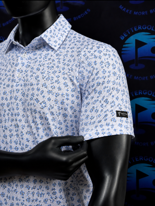 Men's Small White Flower Patterned Yatta Golf Polo