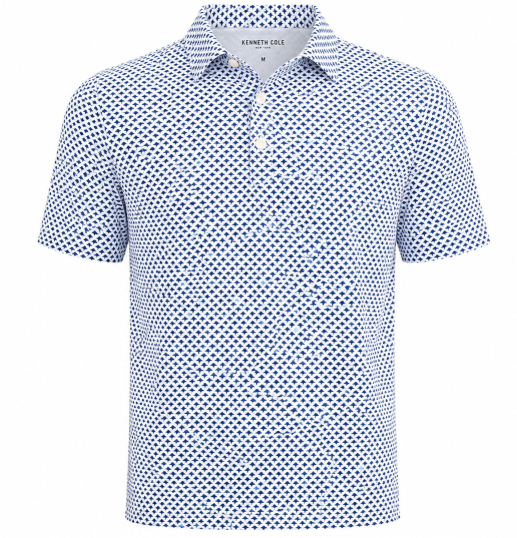 Men's Small Navy Blue and Light Blue Sting Ray Patterned Kenneth Cole Golf Shirt
