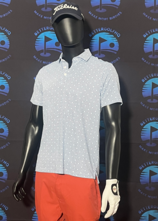 Men's Small Navy Blue and Light Blue Sting Ray Patterned Kenneth Cole Golf Shirt
