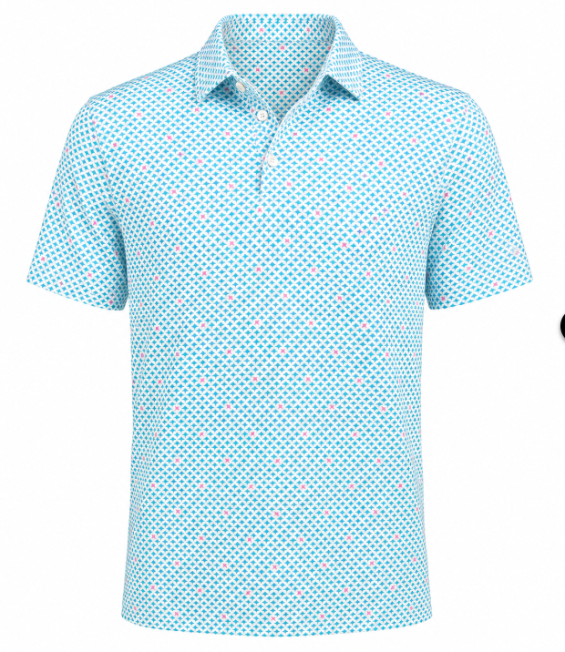 Men's Small Green and Pink Sting Ray Patterned Kenneth Cole Golf Shirt