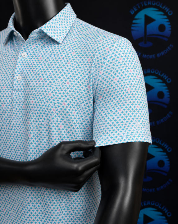 Men's Small Green and Pink Sting Ray Patterned Kenneth Cole Golf Shirt