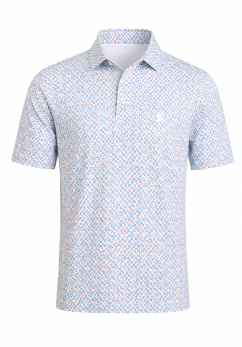 Men's Small Blue and Orange Crab Patterned IZOD Golf Shirt