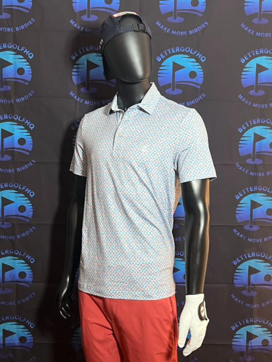 Men's Small Blue and Orange Crab Patterned IZOD Golf Shirt