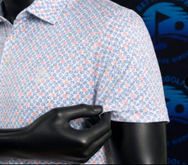 Men's Small Blue and Orange Crab Patterned IZOD Golf Shirt