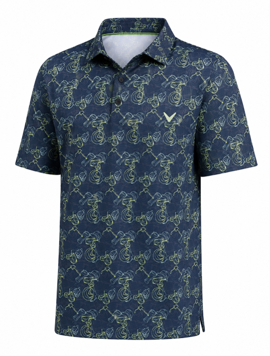 Men's Medium Navy Golf & Drinks Pattern Polo