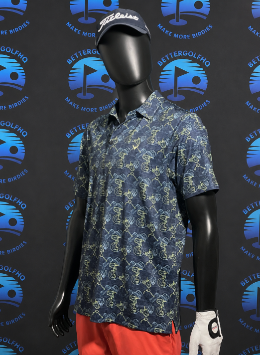 Men's Medium Navy Golf & Drinks Pattern Polo