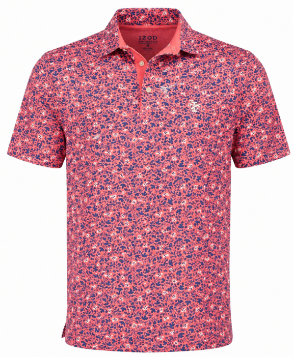 Men's Medium IZOD Coral Floral Performance Golf Polo