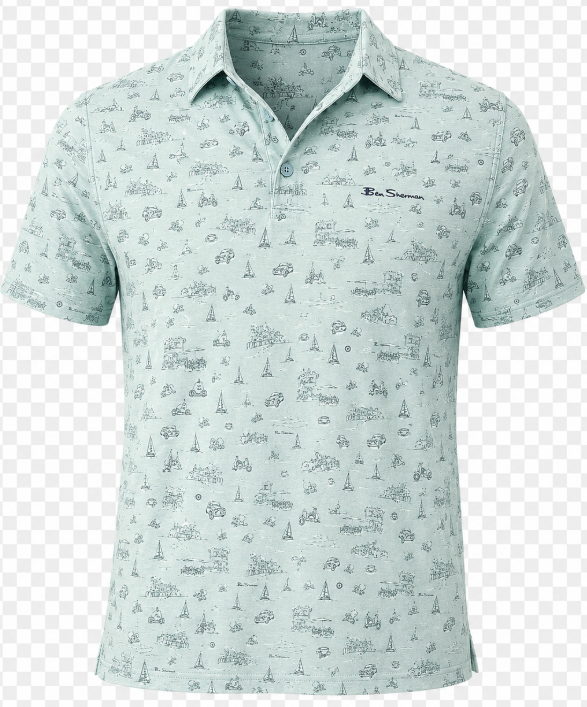 Ben Shermon Coastal Scenic Print Polo Shirt - Men's Medium