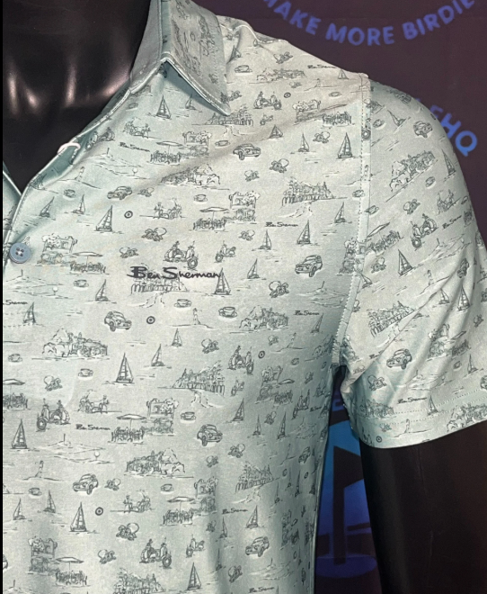 Ben Shermon Coastal Scenic Print Polo Shirt - Men's Medium